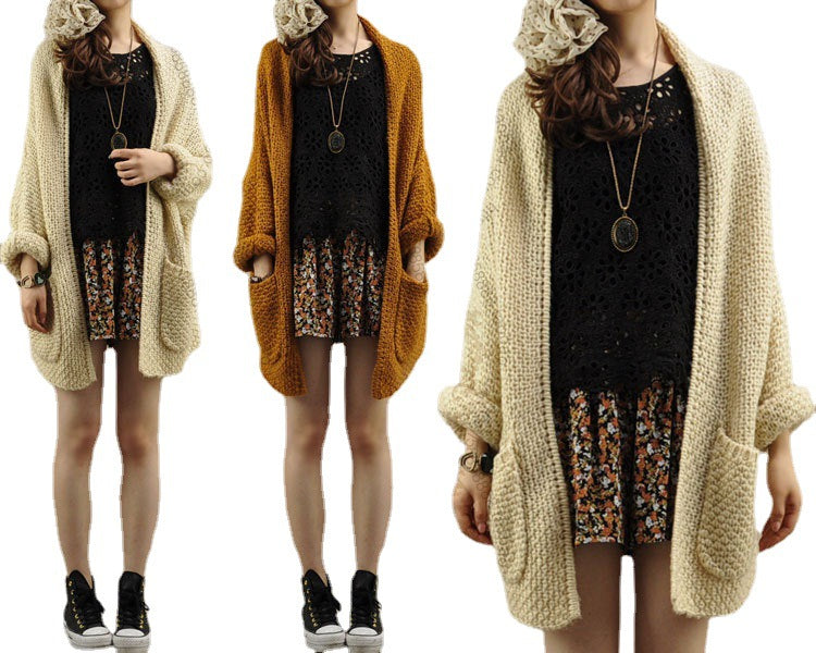 Cardigan en grosse maille pour femmes avec bords bruts et poches pratiques Chic und Stil
