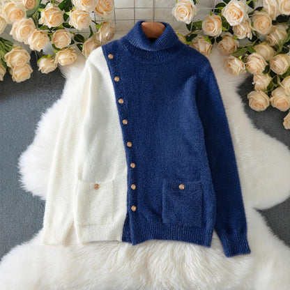 Femmes Pull chic avec col montant et boutons élégants Chic und Stil