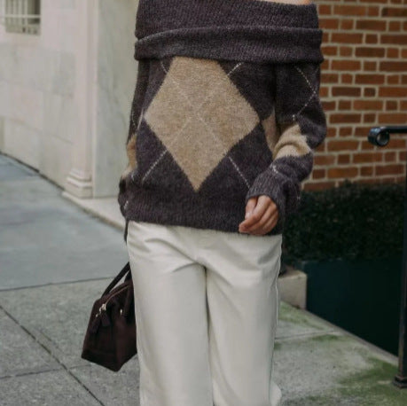 Dames Pull Douillet avec Motif Rétro Moderne Chic und Stil