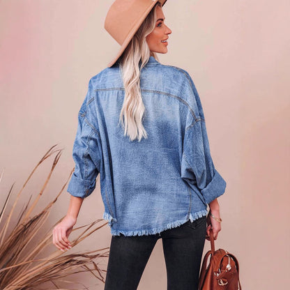 Chemise en jean oversize décontractée pour femmes avec poches plaquées Chic und Stil