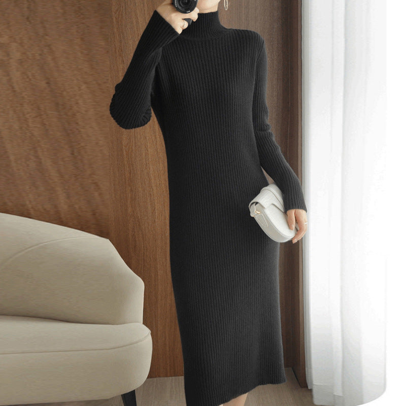 Robe tricot élégant pour femmes avec col haut et design côtelé fin Chic und Stil