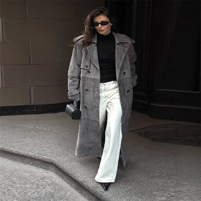 Manteau trench long en suede élégant et confortable pour femmes Chic & Stil