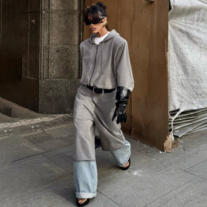 Women Casual Knit Set with High Neck and Loose Pants Chic und Stil