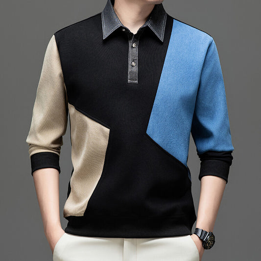 Men's long sleeve polo shirt with a unique pattern mix Chic and Style