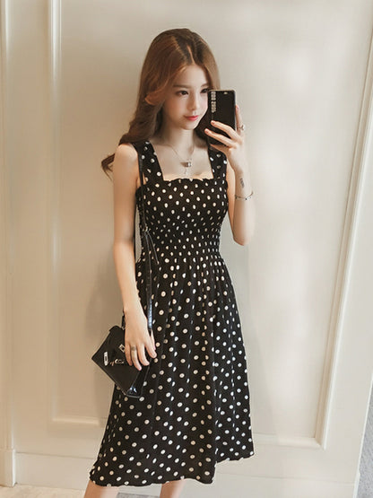 Robe midi A-ligne à pois pour femmes Chic und Stil