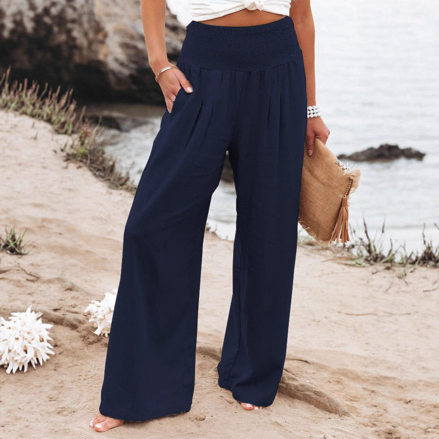 Loose linen pants for women with elastic waist and pleats Chic und Stil