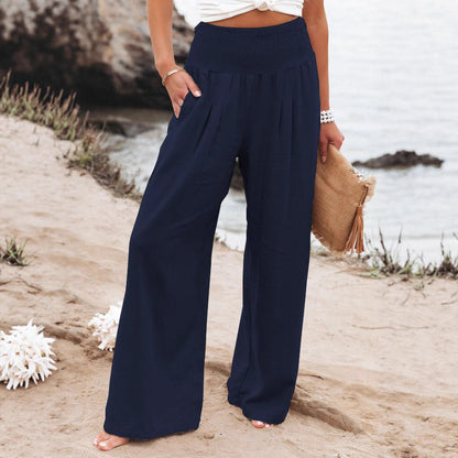 Loose linen pants for women with elastic waist and pleats Chic und Stil
