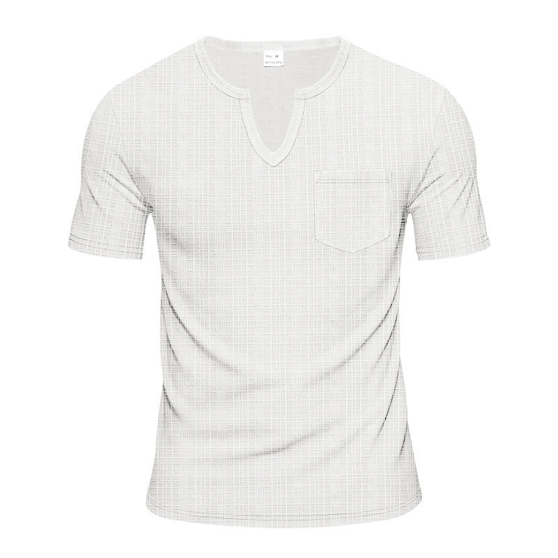 T-shirt à manches courtes pour hommes col en V avec poche poitrine Chic und Stil