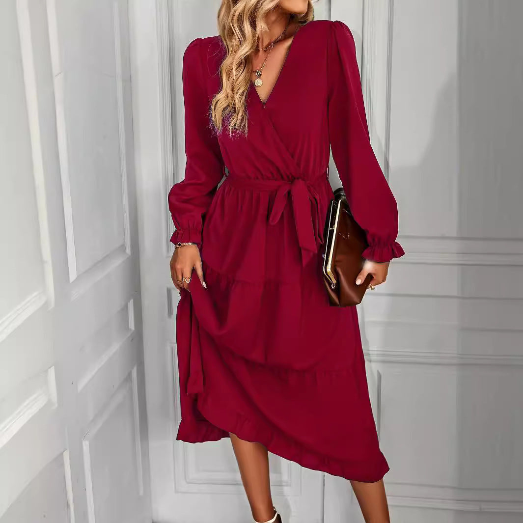 Robe longue femme avec effet portefeuille et détails vestimentaires Chic und Stil