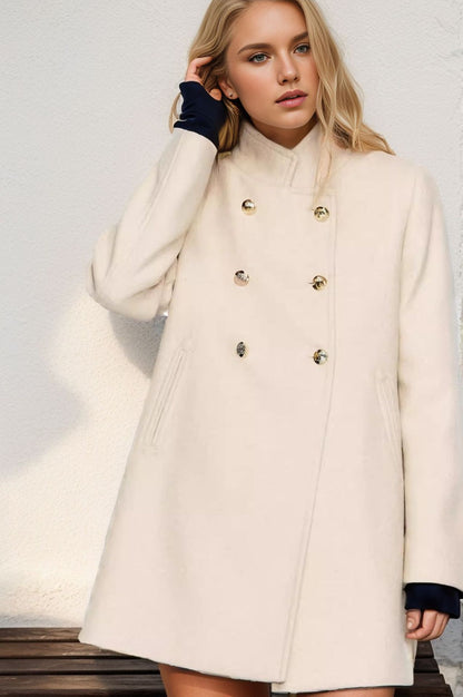 Dames Élégante Manteau Court à Double Rangée de Boutons avec Détails Soie Chic und Stil