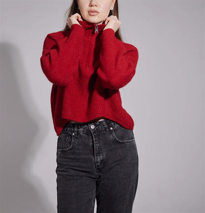 Pull femme avec col montant et zip Chic und Stil
