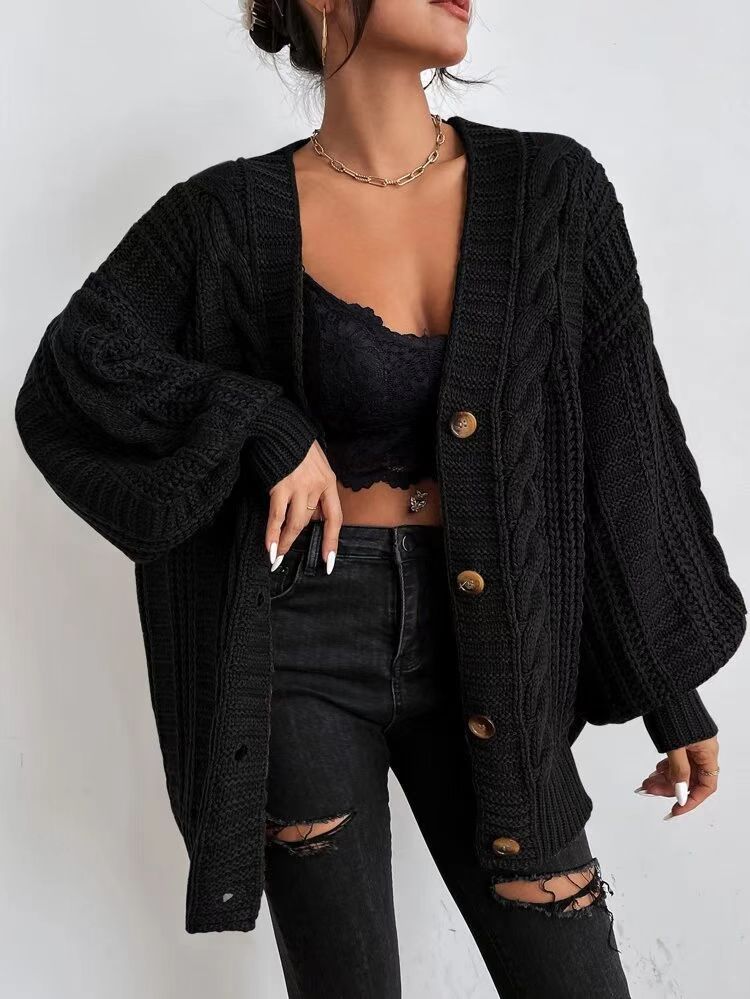 Cardigan en tricot surdimensionné pour femmes avec un motif en câble élégant et des boutons pratiques Chic und Stil