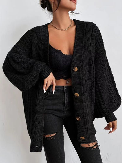 Cardigan en tricot surdimensionné pour femmes avec un motif en câble élégant et des boutons pratiques Chic und Stil