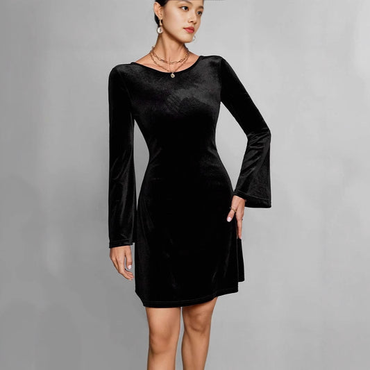 Dames Robe midi élégante et veloutée à manches longues Chic und Stil