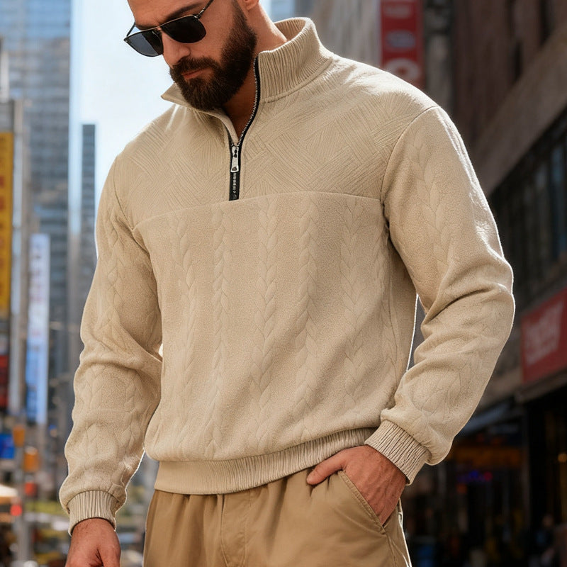 Fleece pullover for men with half-zip and textured pattern Chic und Stil