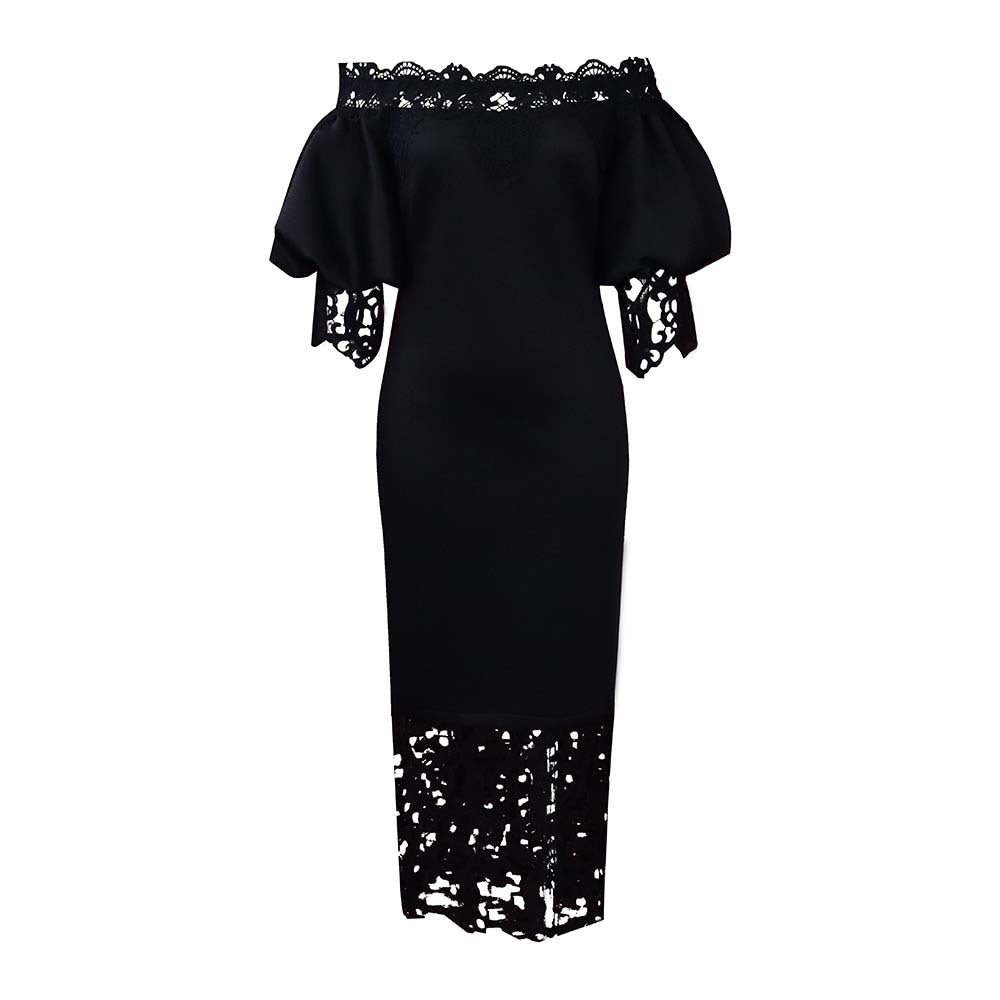 Robe maxi off-shoulder pour dames avec des accents en dentelle et une coupe flatteuse pour la silhouette Chic und Stil
