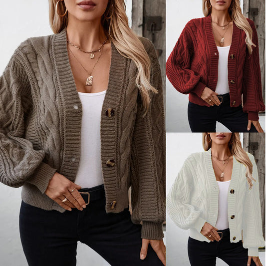Dames Gros Tricot Cardigan avec Boutons À Drehknöpfen Chic und Stil