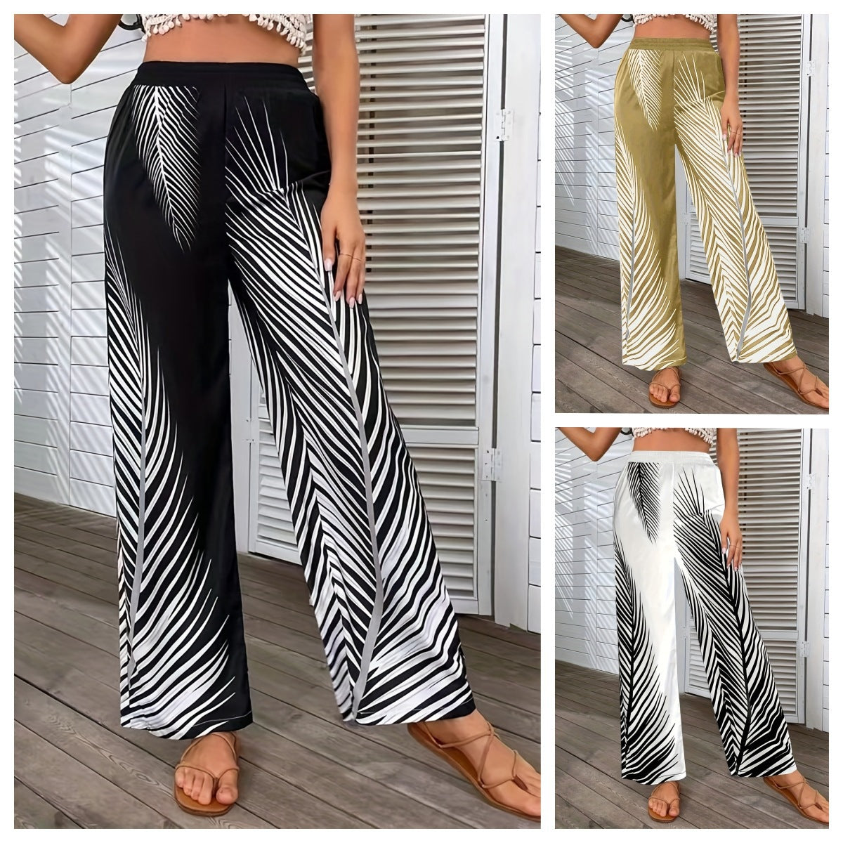 Elegant and lightweight palazzo pants for women with palm tree pattern Chic and Style