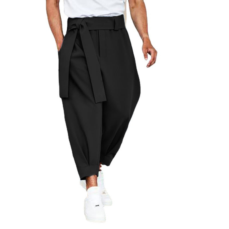 Chic and Style elegant leisure pants for men with tie belt and wide cut