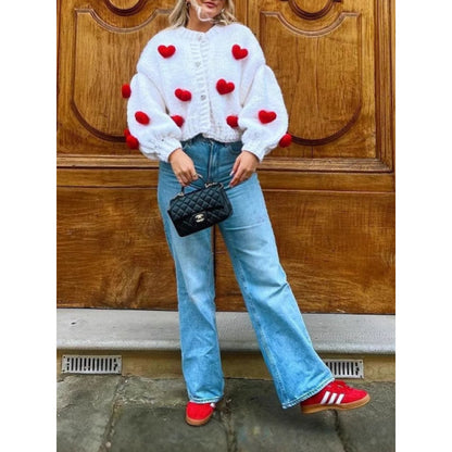 Dames cardigan en tricot ludique avec appliqués en forme de cœur Chic und Stil