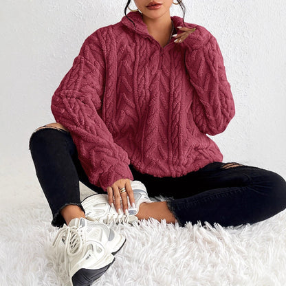 Dames Pull en molleton douillet avec col haut et détail zip Chic und Stil