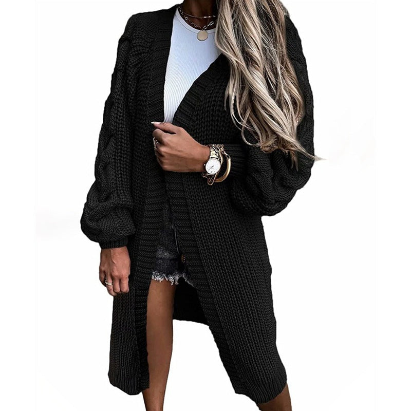 Dames gros tricot long cardigan avec manches bouffantes et coupe décontractée Chic und Still