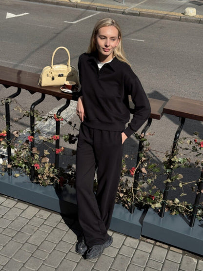 Sports leisure set for women with stylish polo collar jacket and comfortable jogger pants Chic and Style