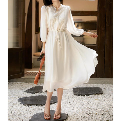 Robe midi fluide pour femmes avec manches ballon Chic und Stil