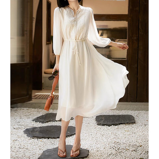 Robe midi fluide pour femmes avec manches ballon Chic und Stil