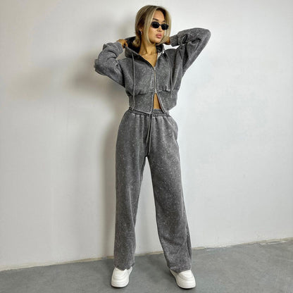 Dame ensemble décontracté de loisirs avec capuche et coupe ample Chic und Stil