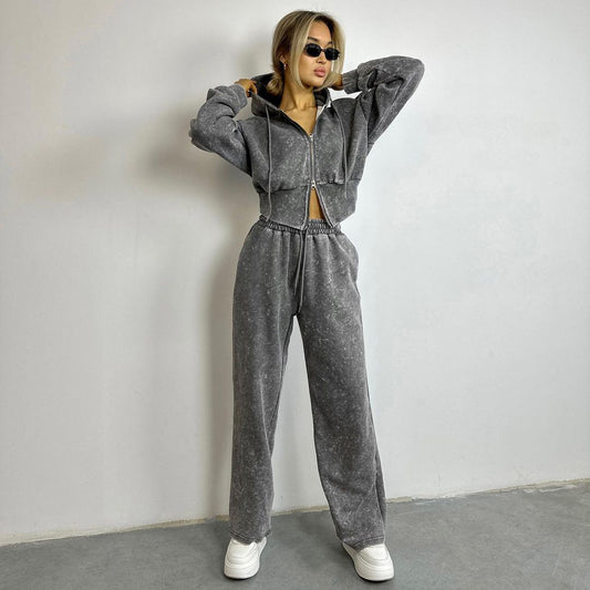 Dame ensemble décontracté de loisirs avec capuche et coupe ample Chic und Stil