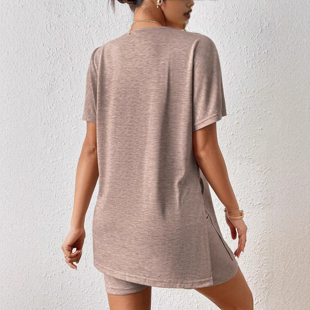 Women's leisure set with a soft short-sleeve top and matching bike shorts Chic and Style