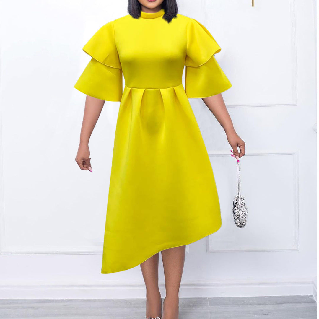 Femme Robe Midi Élégante avec Volants et Manches Volumineuses Chic und Stil