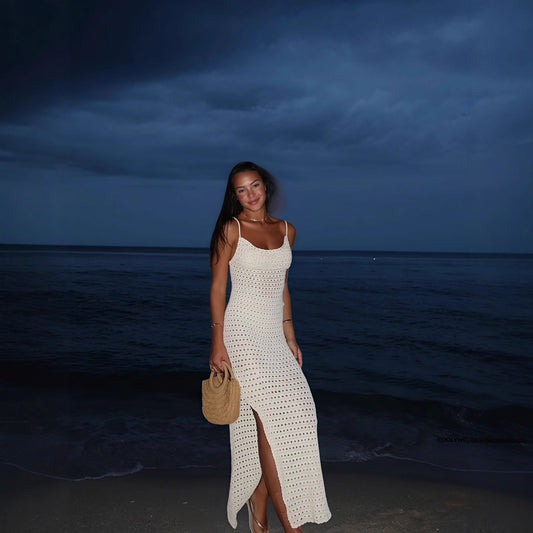 Robe maxi en tricot élégante pour femmes avec motif en losanges transparent