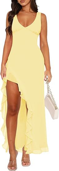 Robe maxi femme avec ourlet asymétrique et détails de volants Chic und Stil