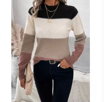 Femme pull en tricot à col rond avec des combinaisons de couleurs modernes Chic und Stil