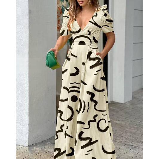Robe Maxi Imprimée Florale Tropicale Femme Chic und Stil