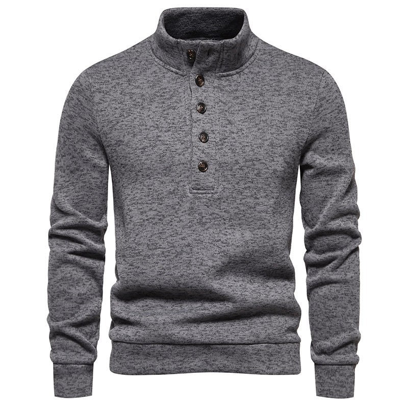 Pull homme confortable à manches longues avec patte de boutonnage et col montant Chic und Stil