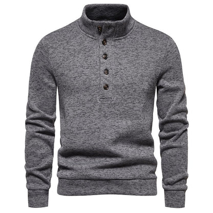 Pull homme confortable à manches longues avec patte de boutonnage et col montant Chic und Stil