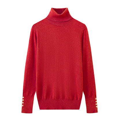 Pull à col roulé pour dames avec des détails de boutons élégants Chic und Stil