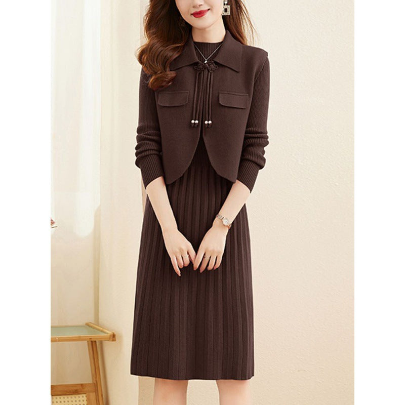 Robe en tricot pour dames avec design de blazer combiné et fine structure côtelée Chic und Stil