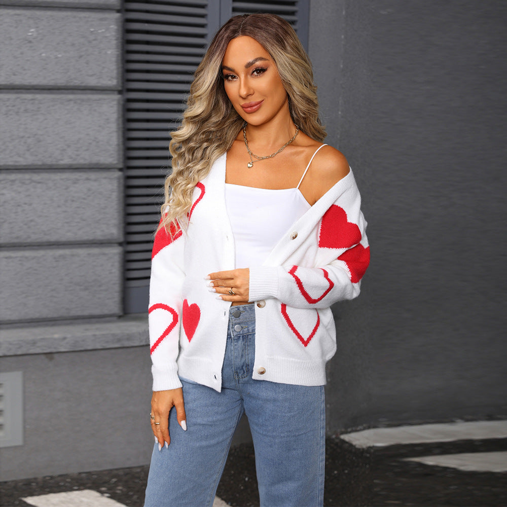 Ladies soft knit pullover with heart-shaped pattern Chic and Style