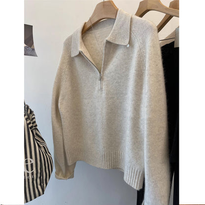 Pull confortable pour femmes avec col montant et fermeture éclair courte Chic und Stil