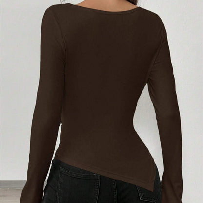 Chemise à manches longues pour femmes avec un décolleté en V flatteur et un drapé unique Chic und Stil