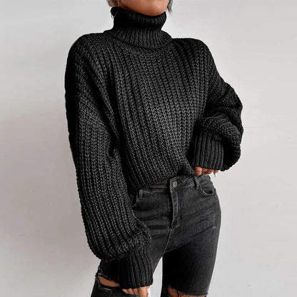 Pull en laine épaisse pour femmes avec col haut et manches évasées Chic und Stil