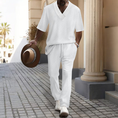 Costume de loisirs pour hommes avec décolleté en V luxueux et motif attrayant Chic und Stil