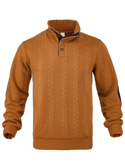 Men's fleece pullover with textured cable knit pattern and modern stand-up collar Chic and style
