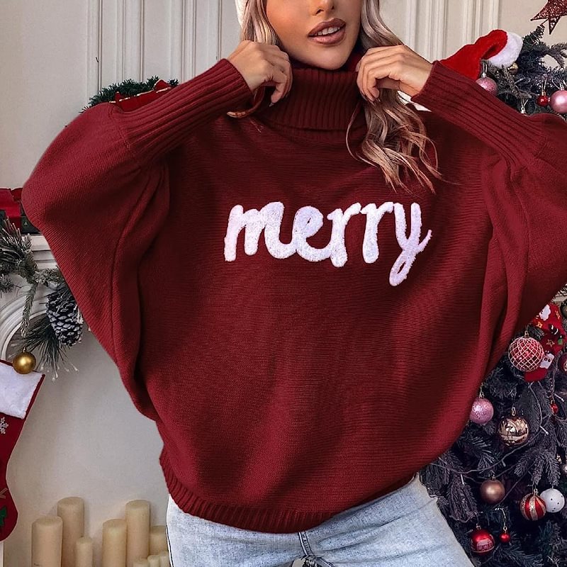 Pull à col roulé surdimensionné pour femmes avec inscription festive Chic und Stil