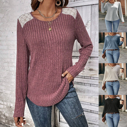 Pull femme en tricot côtelé avec dentelle Chic und Stil