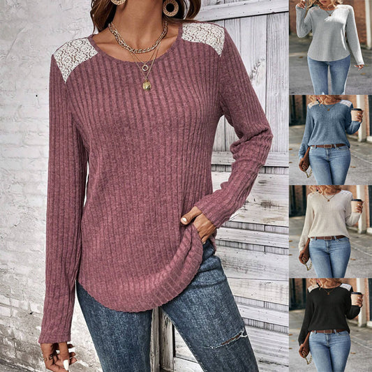 Pull femme en tricot côtelé avec dentelle Chic und Stil